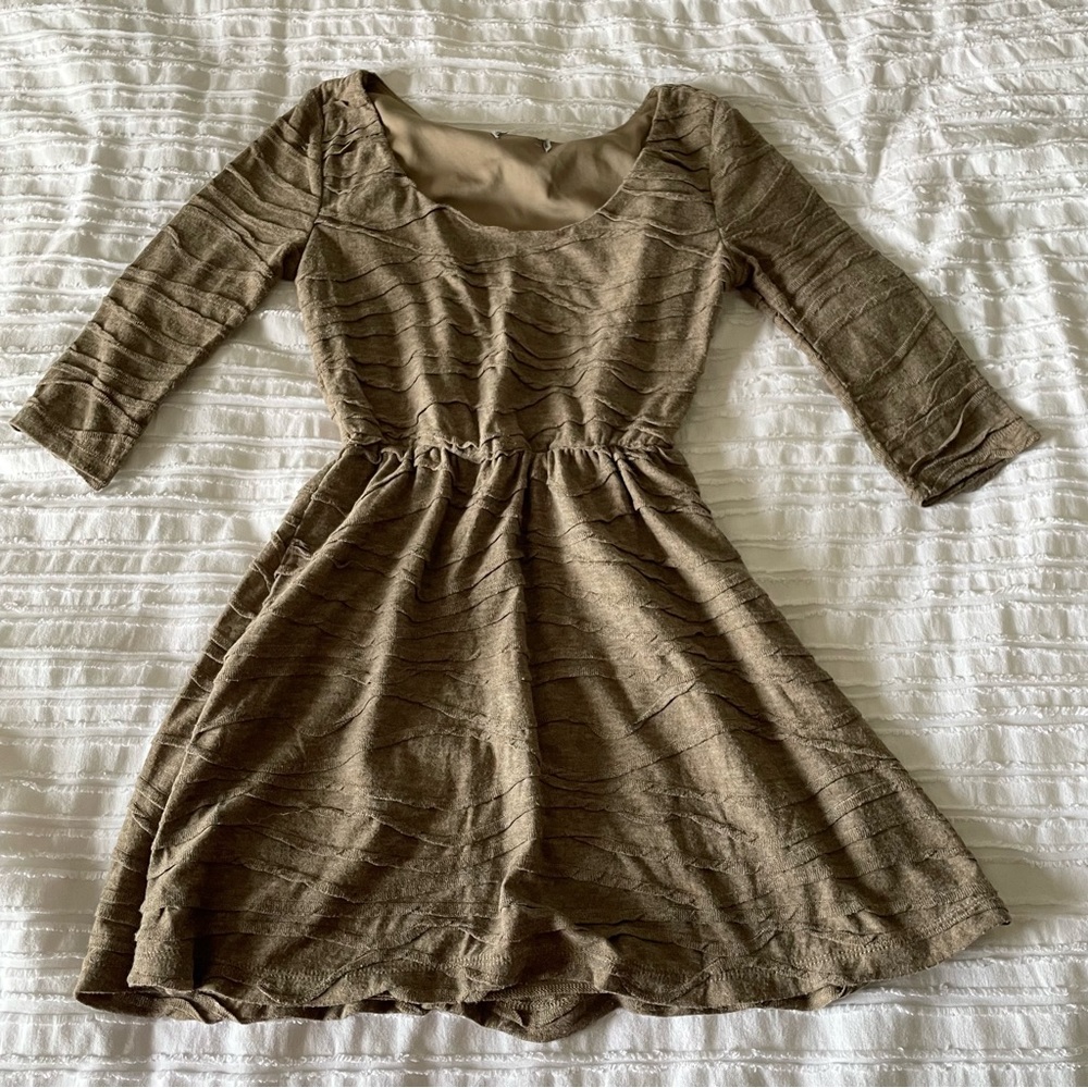 Three Pink Hearts Brown Sweater Dress